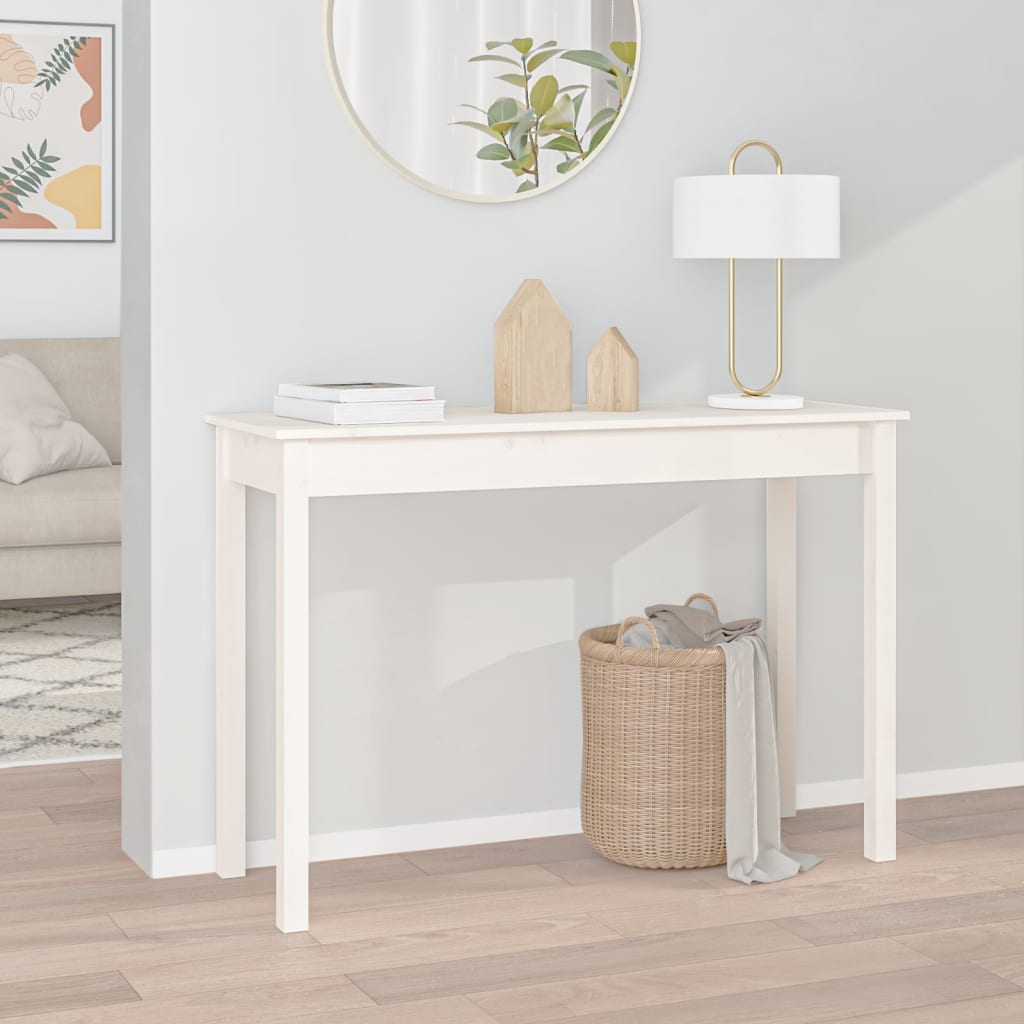 Mesa consola de madera maciza de pino blanco 110x40x75 cm