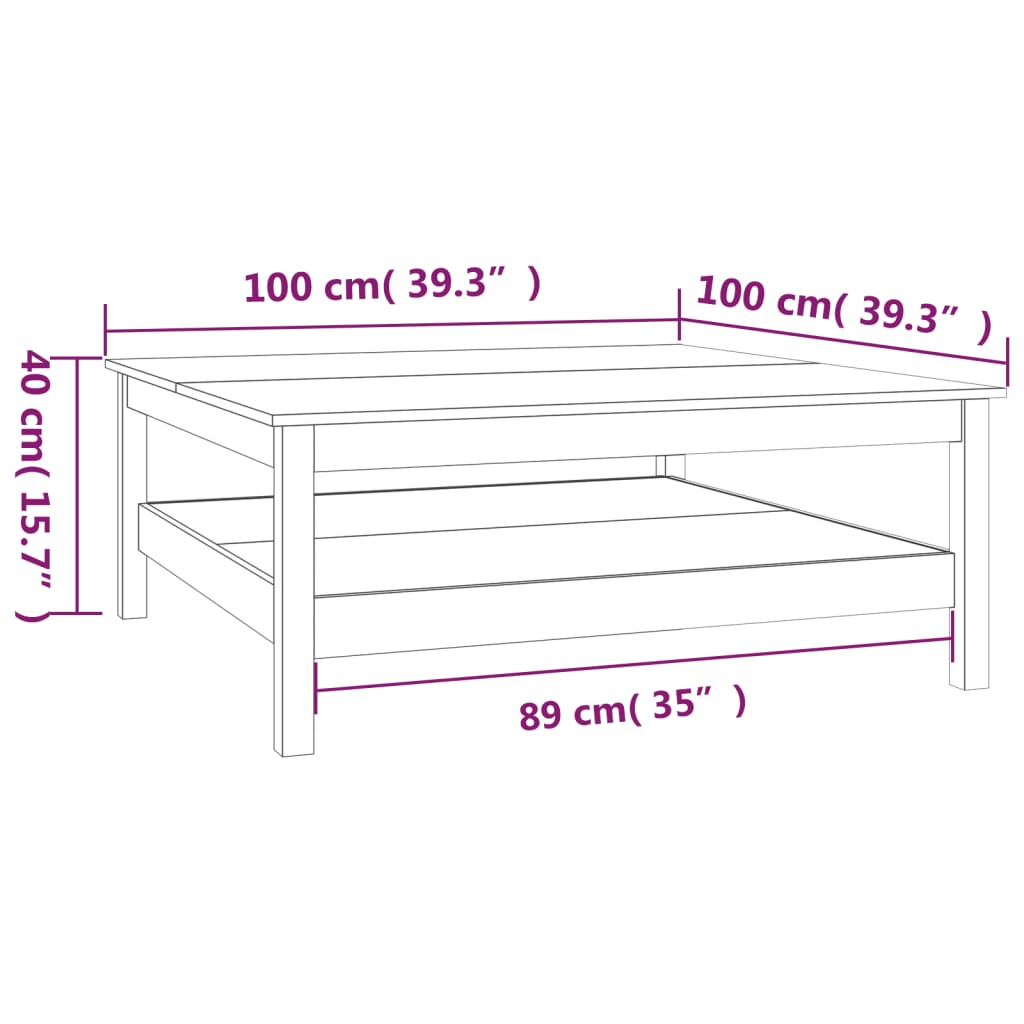 Mesa de centro 100x100x40 cm Madera maciza de pino