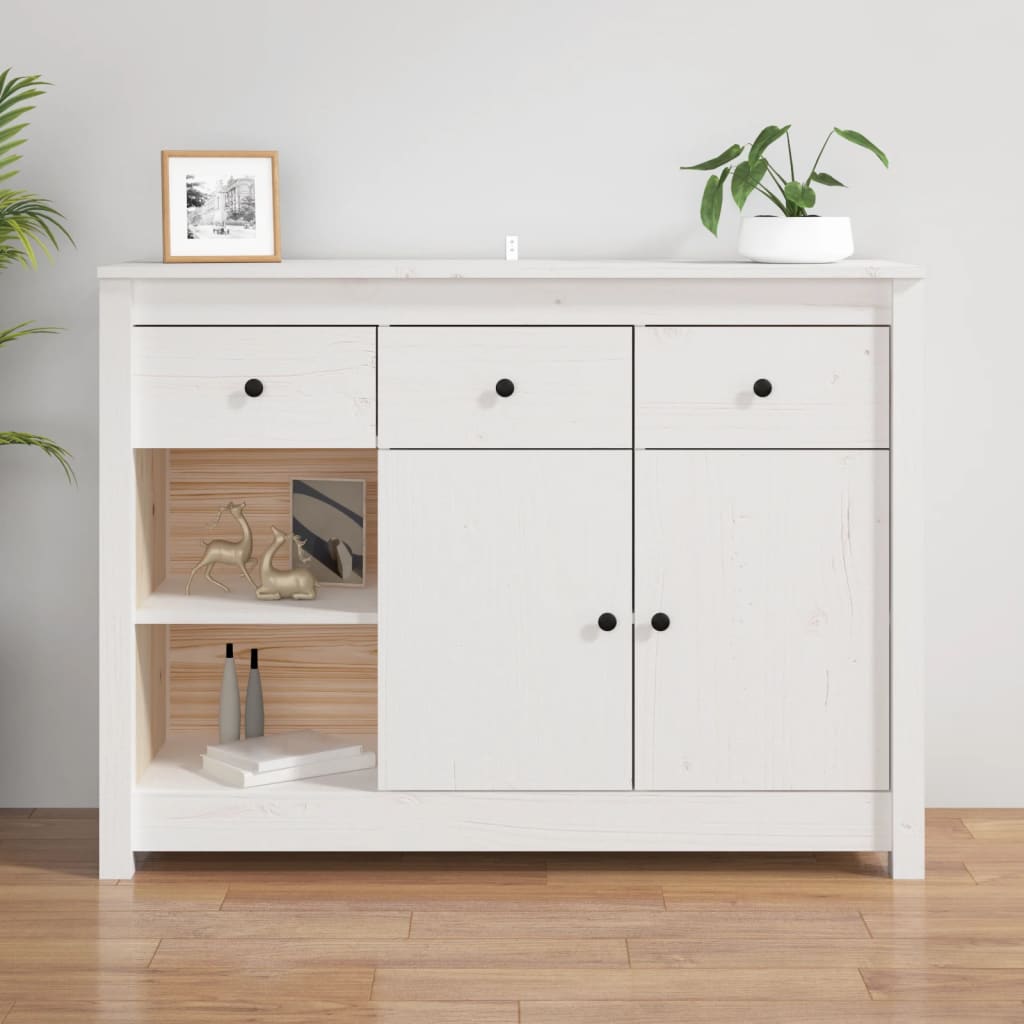 Aparador blanco madera pino maciza y ratán natural 40x30x90 cm