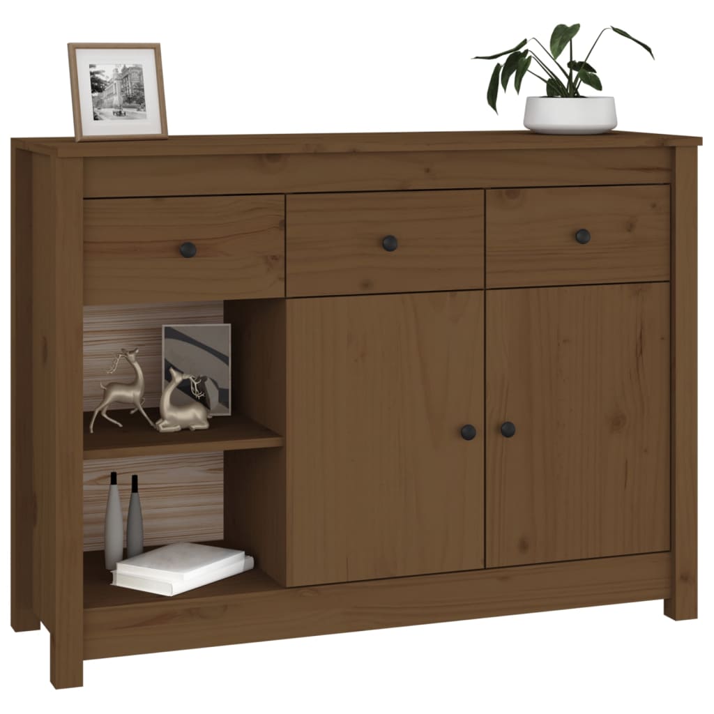 Aparador de madera maciza de pino marrón miel 100x35x74 cm
