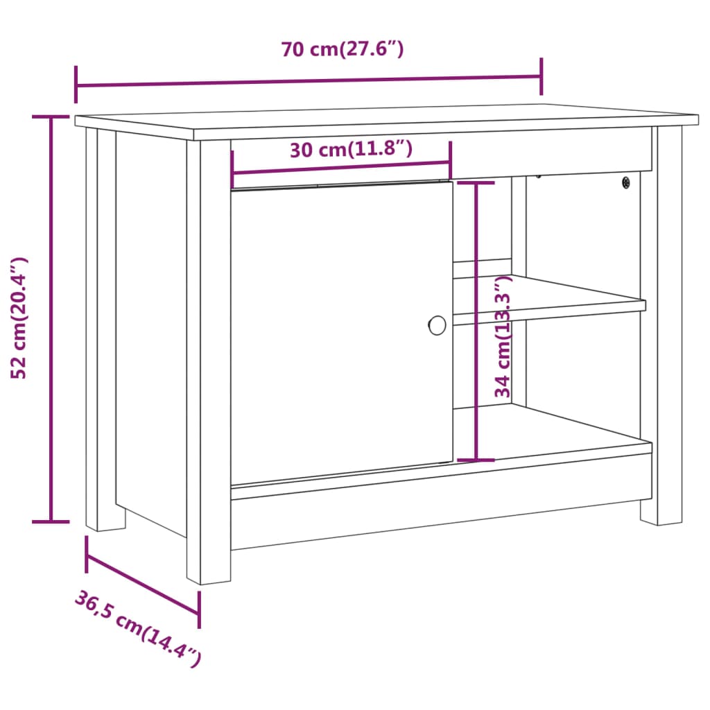Mueble de TV de madera maciza de pino 70x36,5x52 cm
