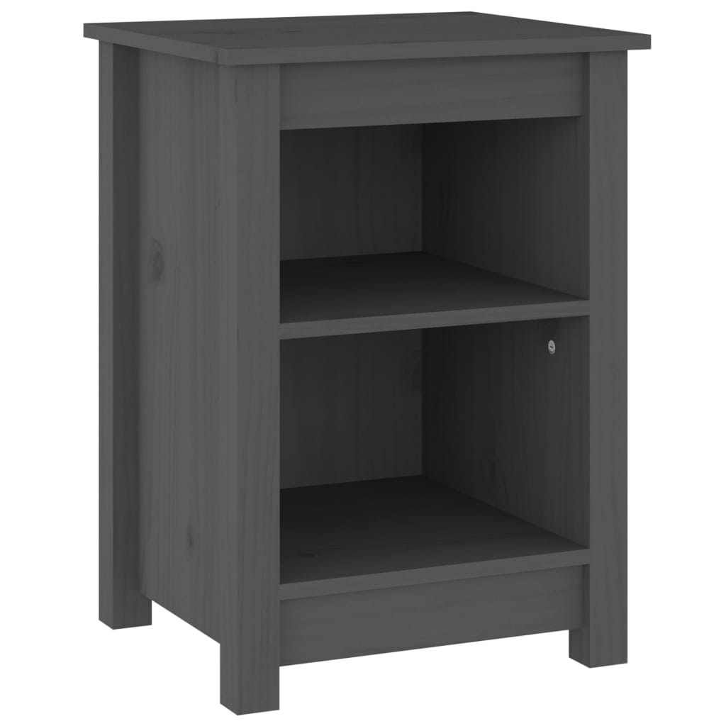 Mesita de noche madera maciza de pino gris 40x35x55 cm
