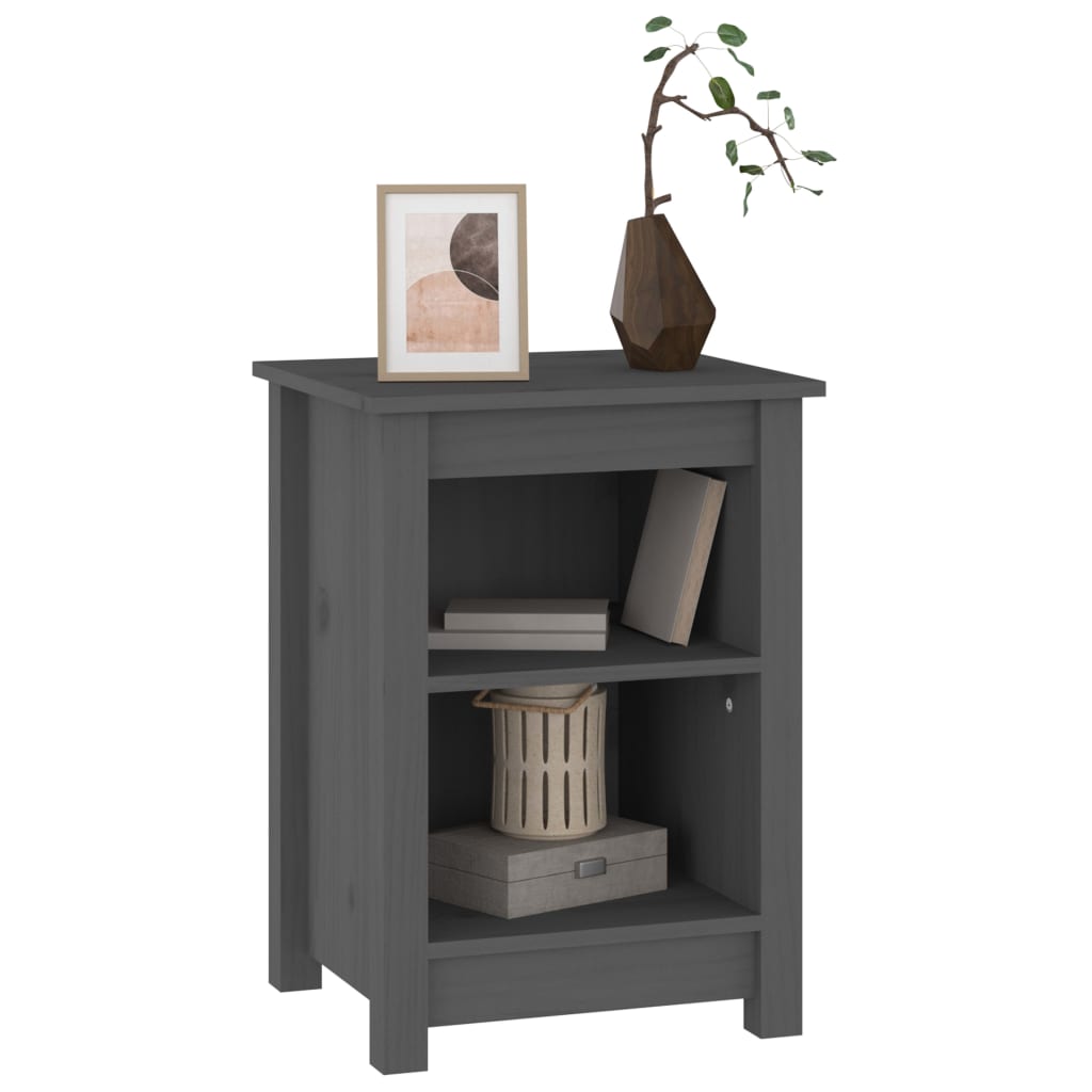 Mesita de noche madera maciza de pino gris 40x35x55 cm