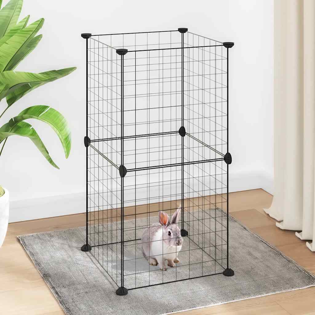 60-Panel Pet Playpen Black Steel Door 35x35 cm