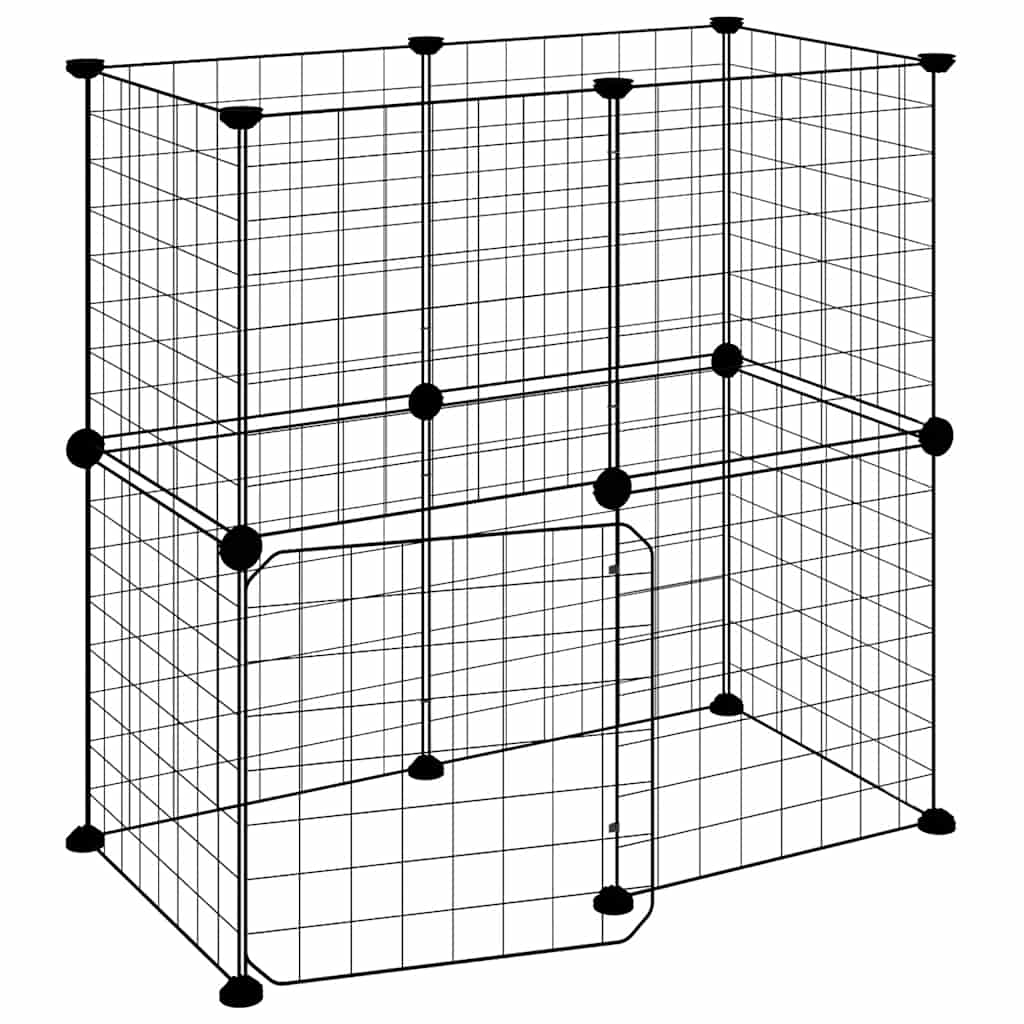 Jaula para mascotas de 12 paneles puerta acero negro 35x35cm
