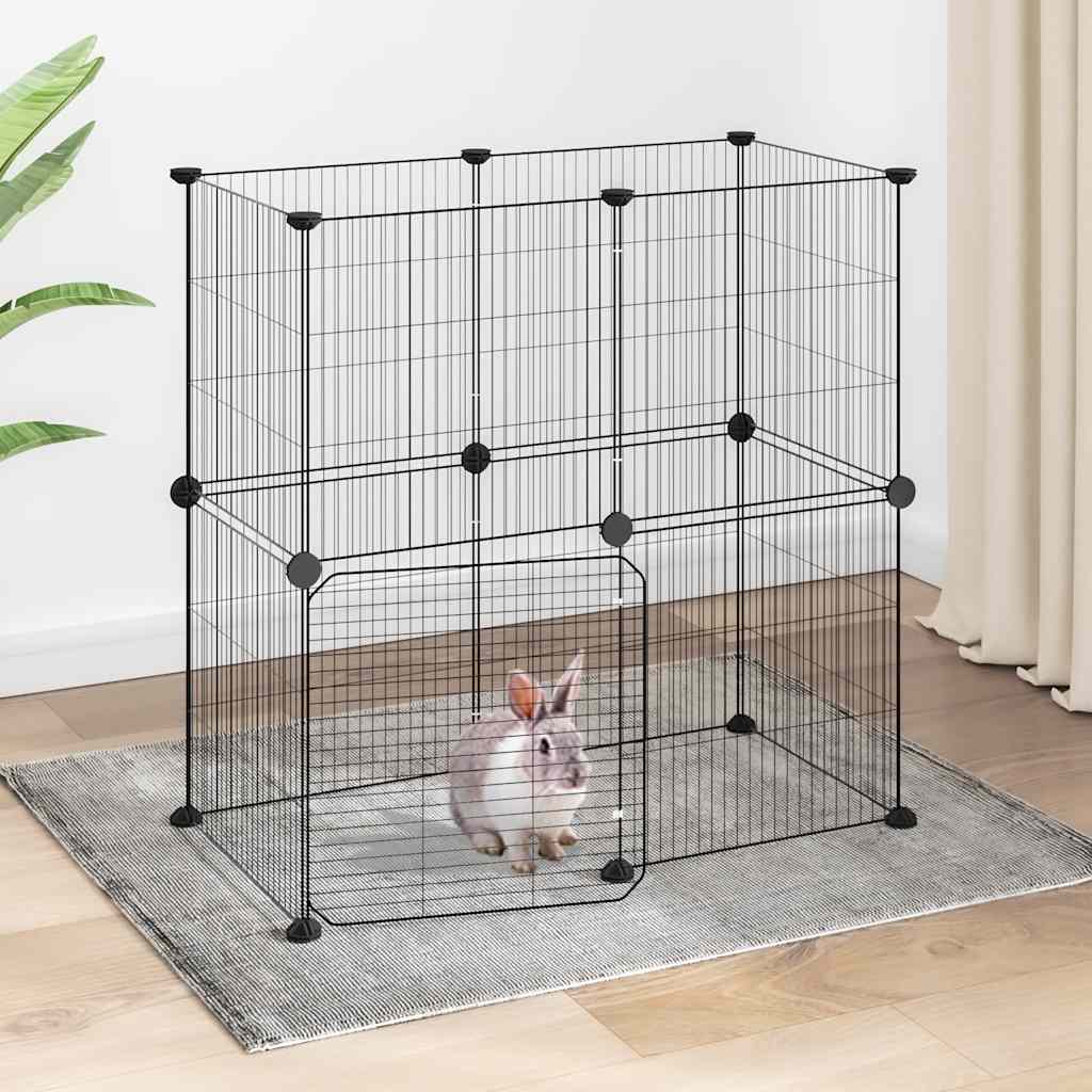 Jaula para mascotas de 12 paneles puerta acero negro 35x35cm