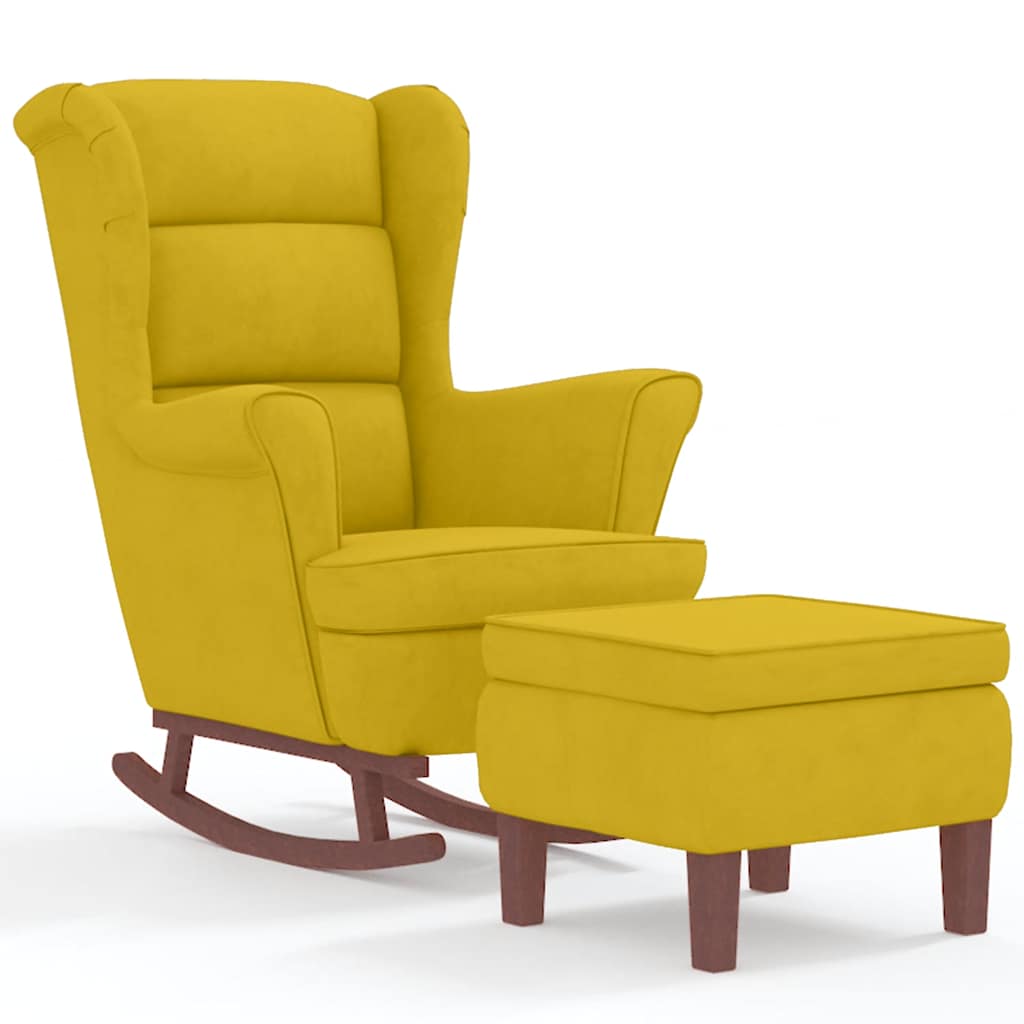 Mecedora con respaldo alto de terciopelo amarillo madera maciza