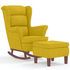 Mecedora con respaldo alto de terciopelo amarillo madera maciza
