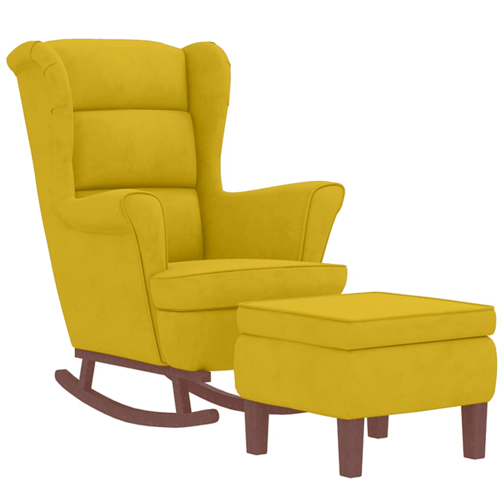 Mecedora con respaldo alto de terciopelo amarillo madera maciza