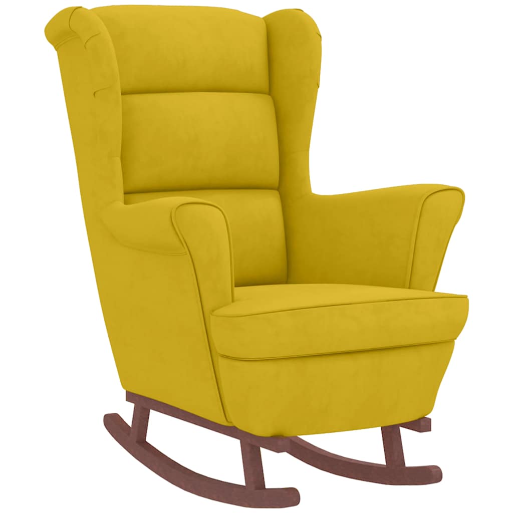 Mecedora con respaldo alto de terciopelo amarillo madera maciza