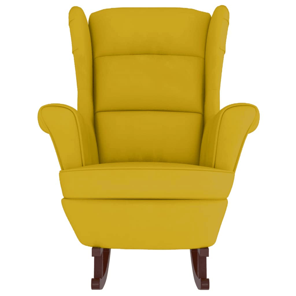 Mecedora con respaldo alto de terciopelo amarillo madera maciza