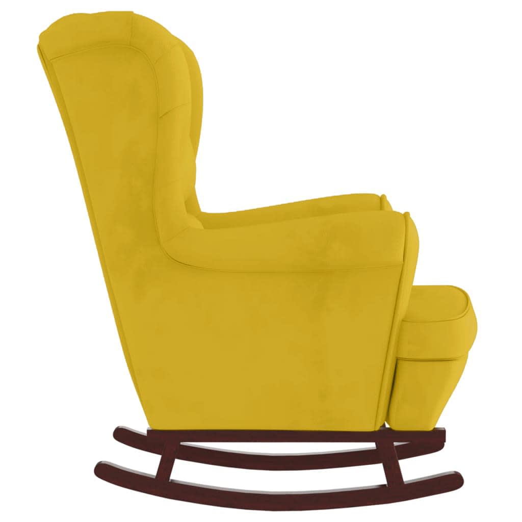 Mecedora con respaldo alto de terciopelo amarillo madera maciza