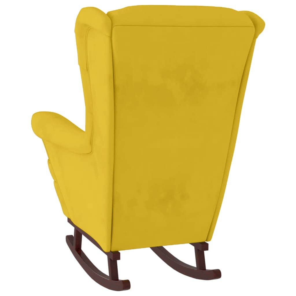 Mecedora con respaldo alto de terciopelo amarillo madera maciza