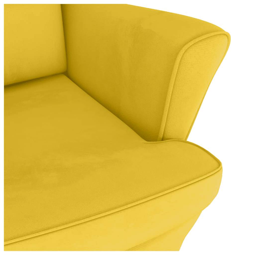 Mecedora con respaldo alto de terciopelo amarillo madera maciza