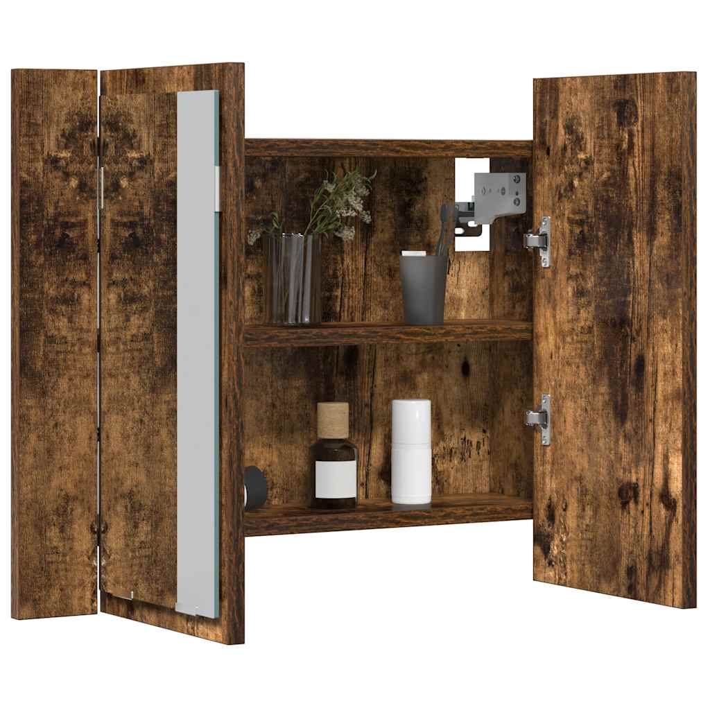 LED mirror cabinet smoked oak wood 60x12x45 cm