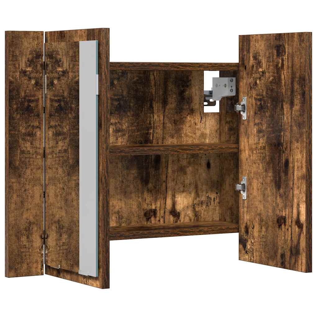 LED mirror cabinet smoked oak wood 60x12x45 cm
