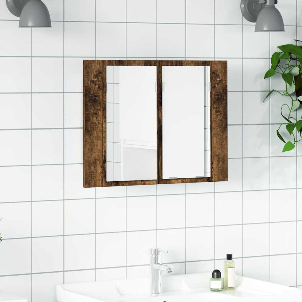 LED mirror cabinet smoked oak wood 60x12x45 cm