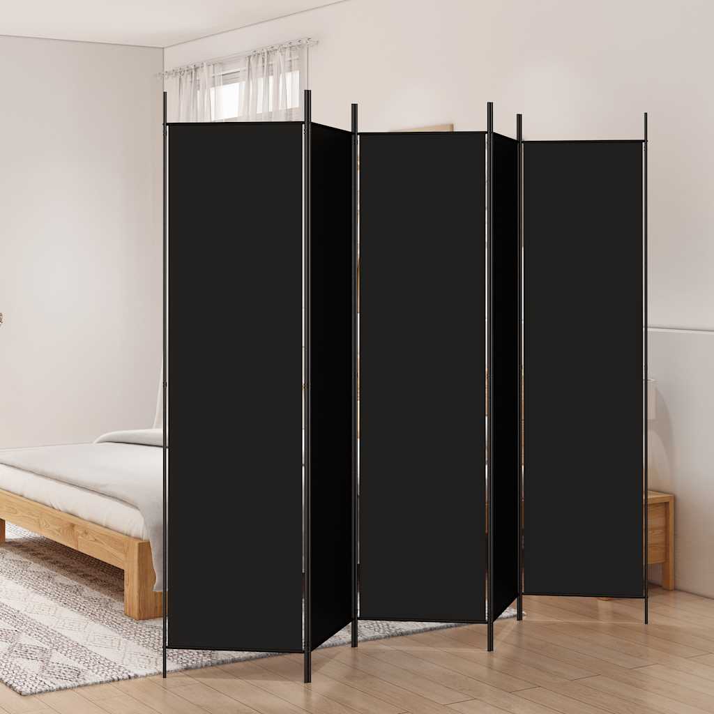 Black 5-Panel Fabric Room Divider 250x200 cm