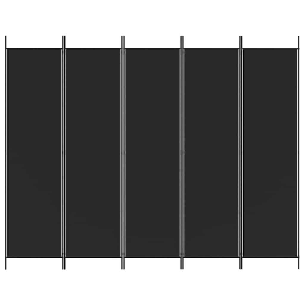 Black 5-Panel Fabric Room Divider 250x200 cm