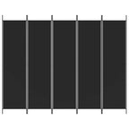Black 5-Panel Fabric Room Divider 250x200 cm