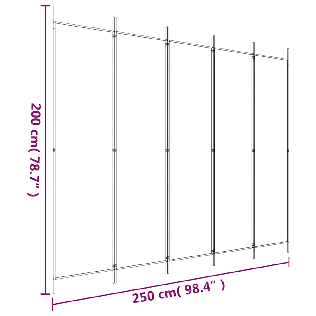 Black 5-Panel Fabric Room Divider 250x200 cm