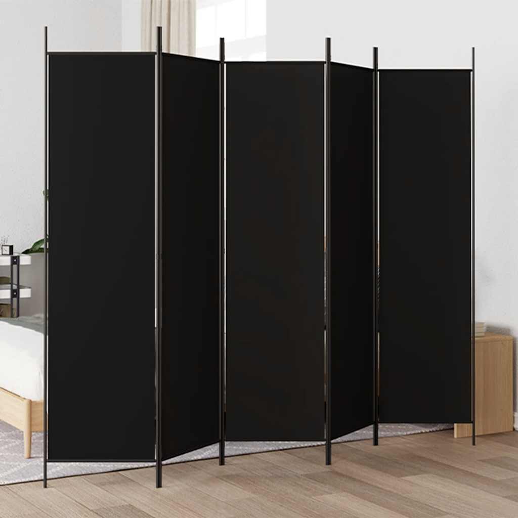 Black 5-Panel Fabric Room Divider 250x200 cm