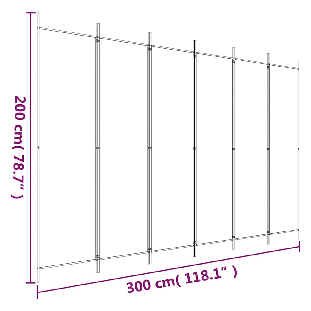Biombo divisor de 6 paneles de tela blanco 300x200 cm