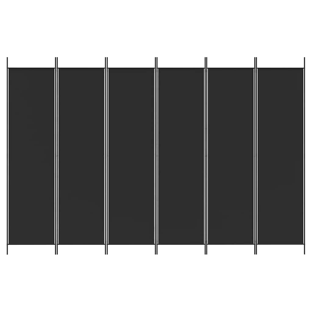 Biombo divisor de 6 paneles de tela negro 300x200 cm