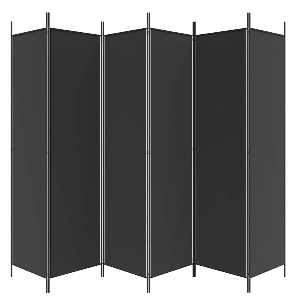 Biombo divisor de 6 paneles de tela negro 300x200 cm