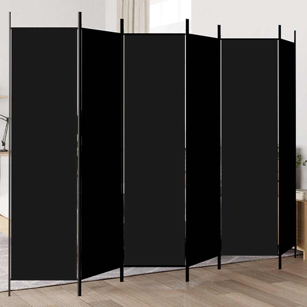 Biombo divisor de 6 paneles de tela negro 300x200 cm