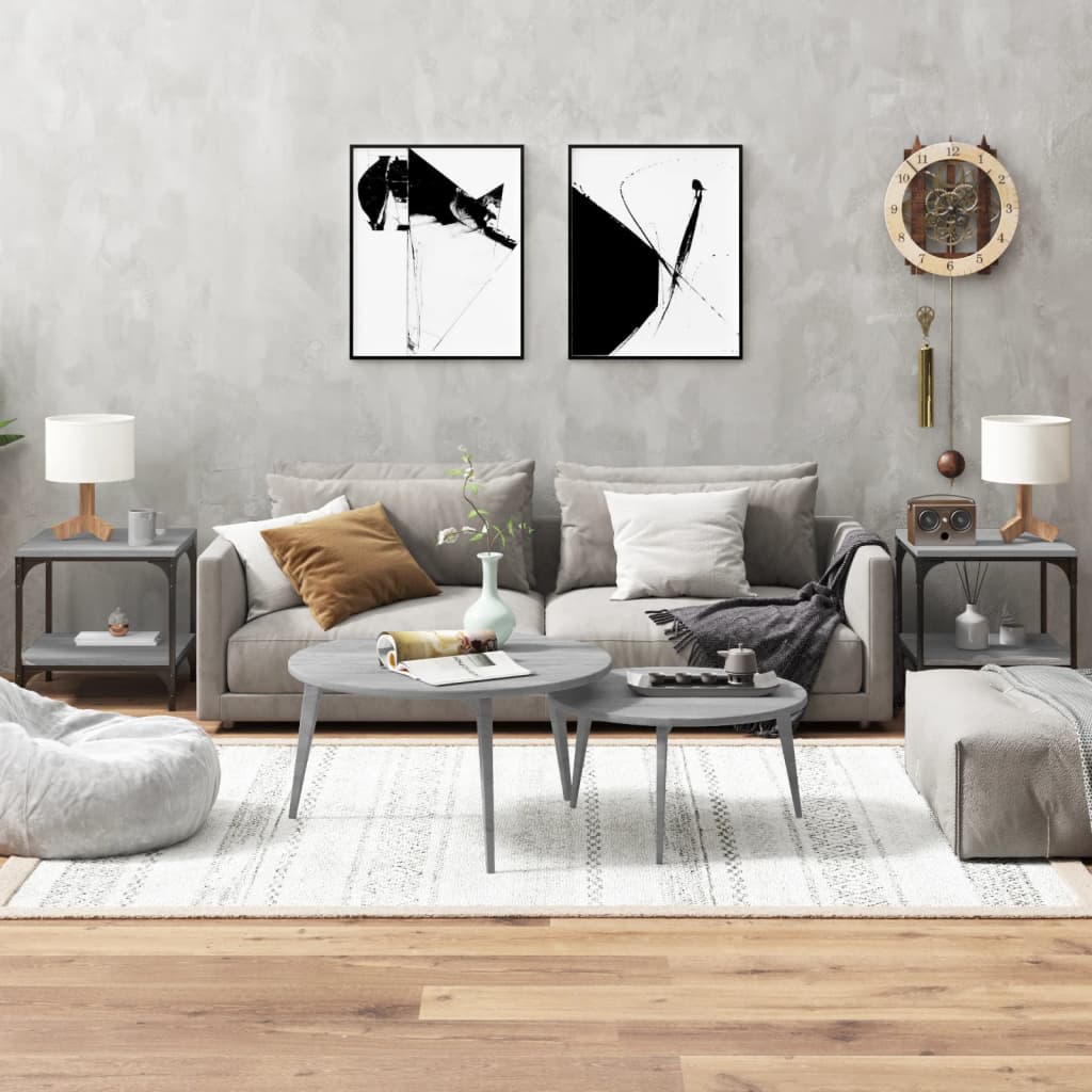 Mesas auxiliares 2 uds contrachapada gris Sonoma 40x40x35 cm
