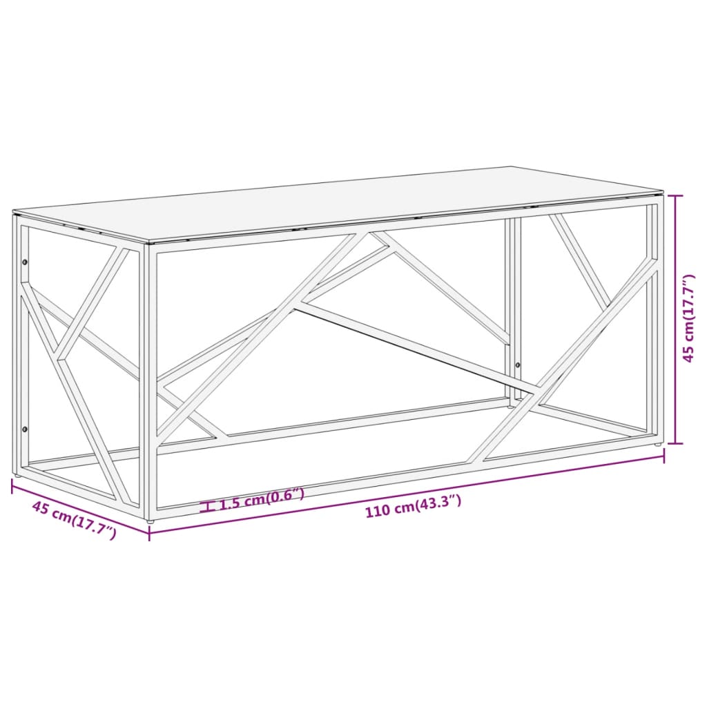 Mesa de centro dorada acero inoxidable y vidrio templado