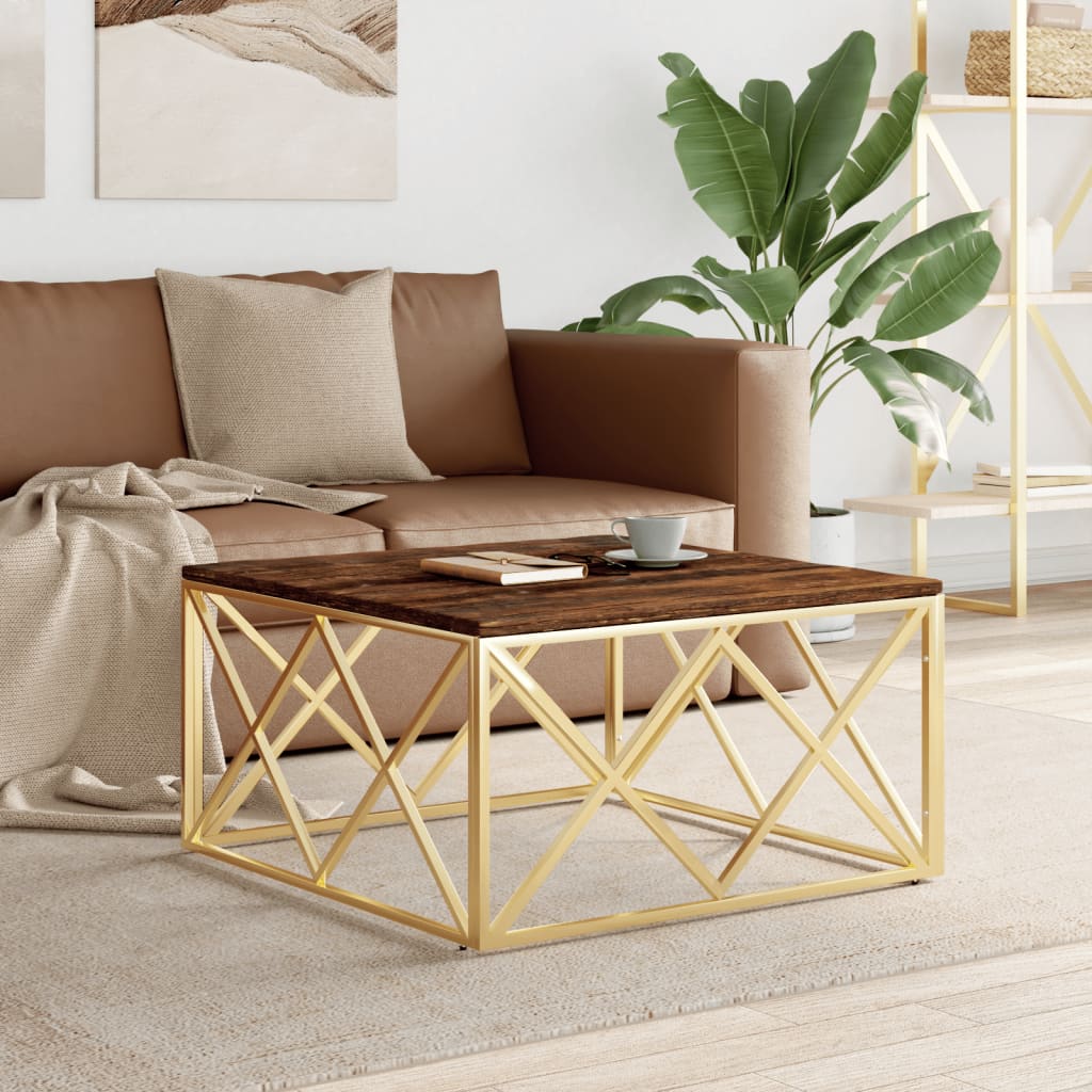 Stainless steel and reclaimed solid wood coffee table