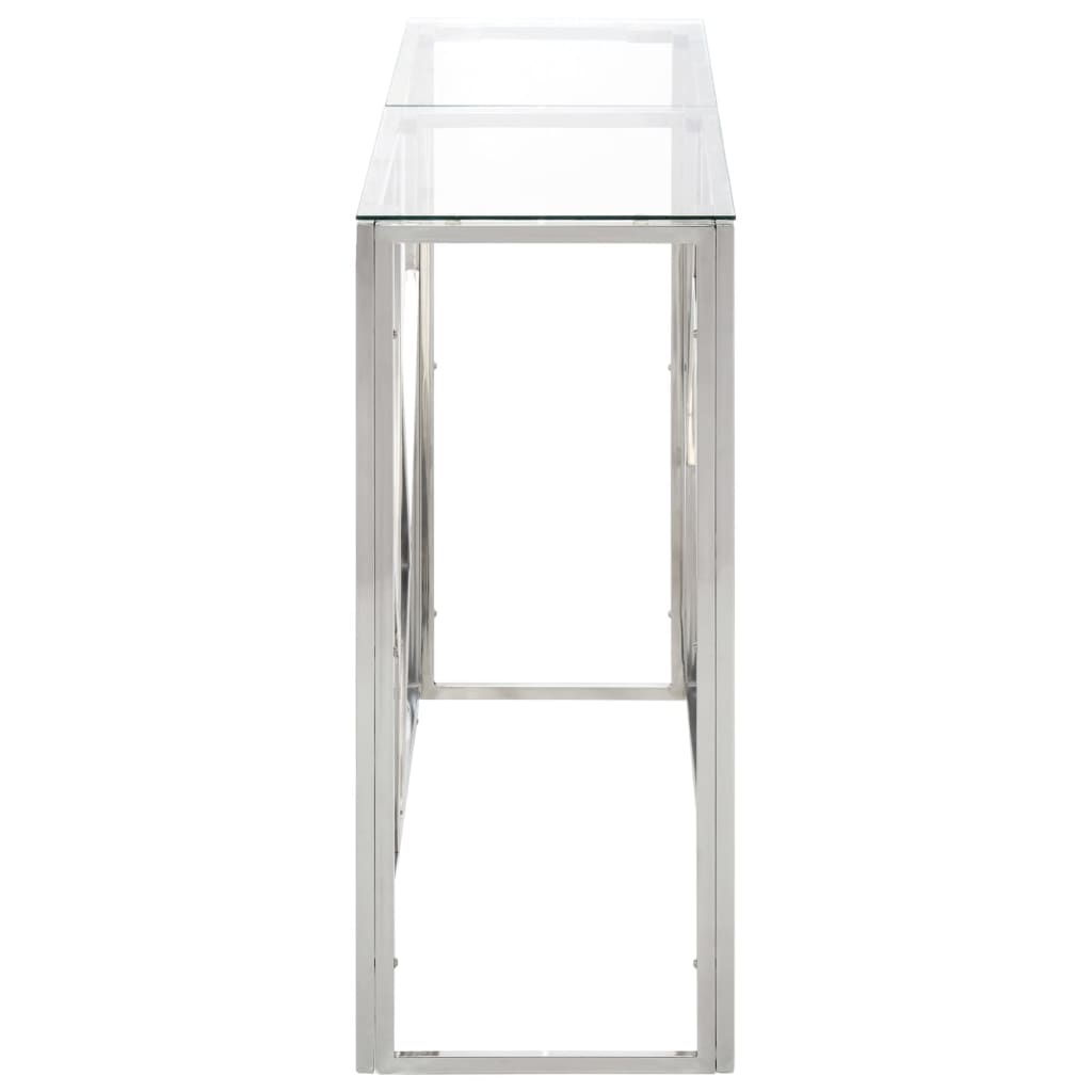 Mesa consola acero inoxidable plateado y vidrio templado