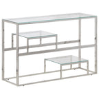 Mesa consola acero inoxidable plateado y vidrio templado