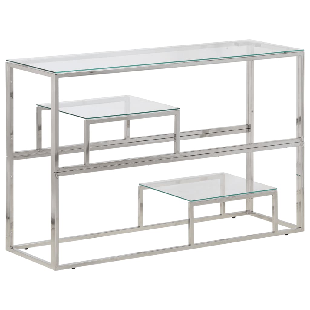 Mesa consola acero inoxidable plateado y vidrio templado