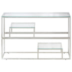 Mesa consola acero inoxidable plateado y vidrio templado