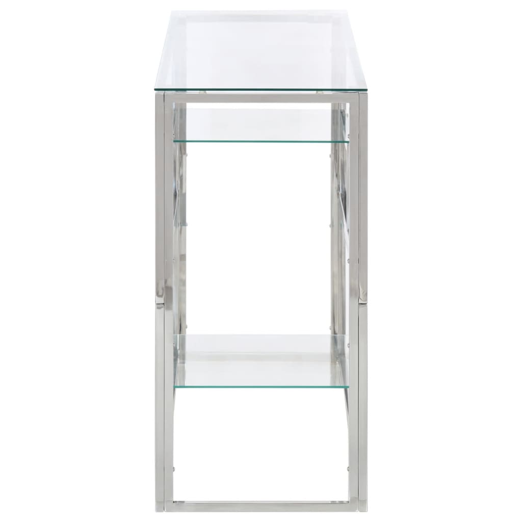 Mesa consola acero inoxidable plateado y vidrio templado