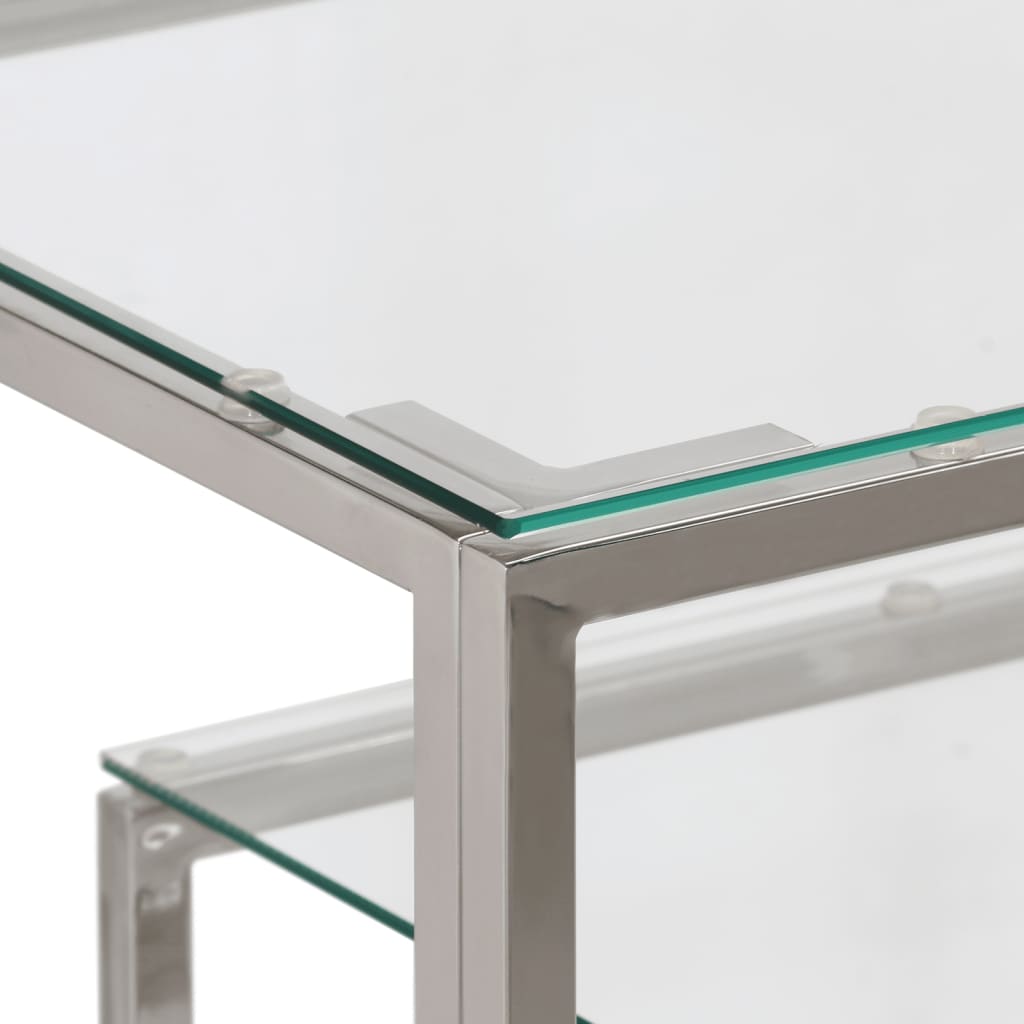 Mesa consola acero inoxidable plateado y vidrio templado