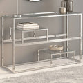 Mesa consola acero inoxidable plateado y vidrio templado
