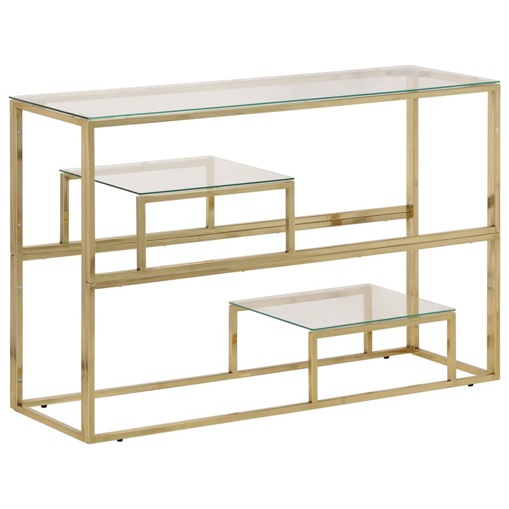 Mesa consola acero inoxidable dorado y vidrio templado