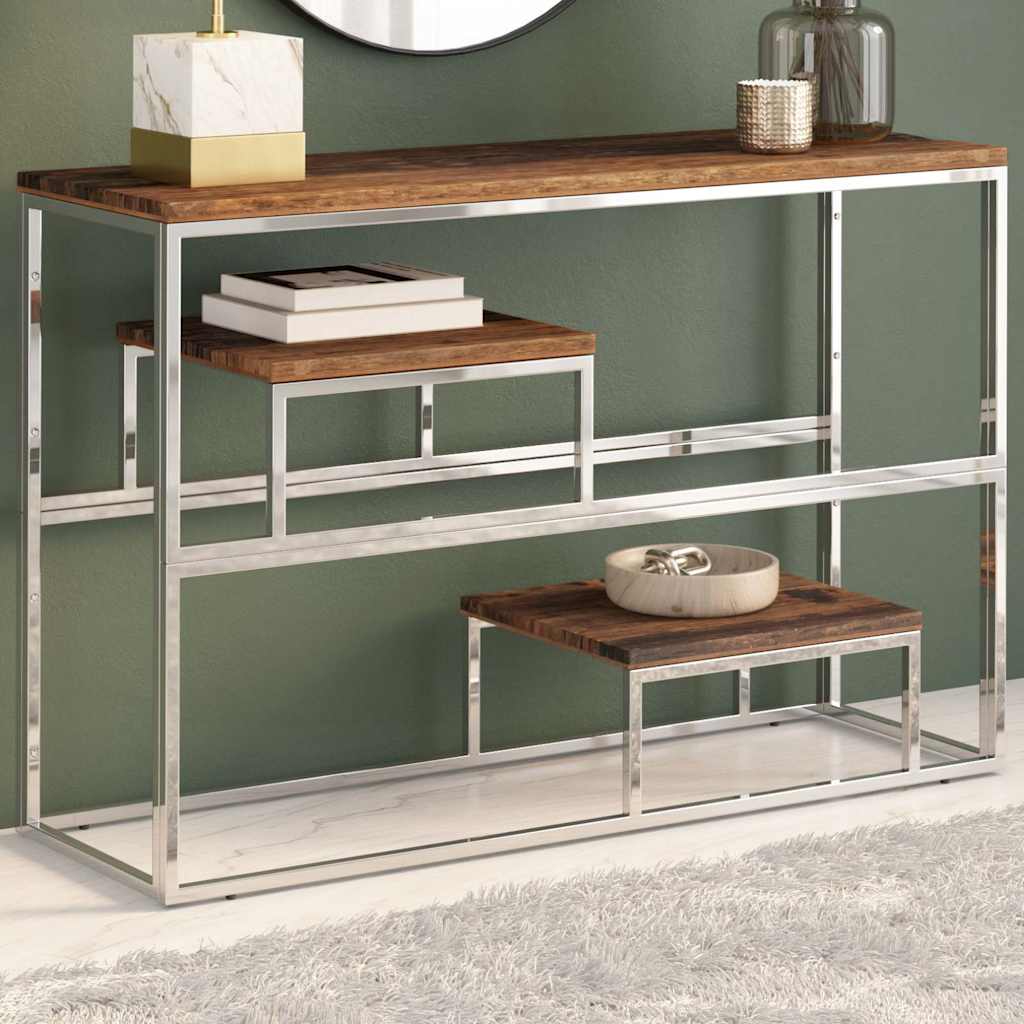 Mesa consola con superficie de vidrio negro acero 118,5x30x81cm