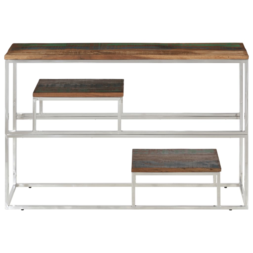 Mesa consola acero inoxidable plateado madera maciza reciclada