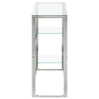 Mesa consola acero inoxidable plateado y vidrio templado