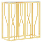 Mesa consola de acero inoxidable y vidrio dorada 70x30x70 cm