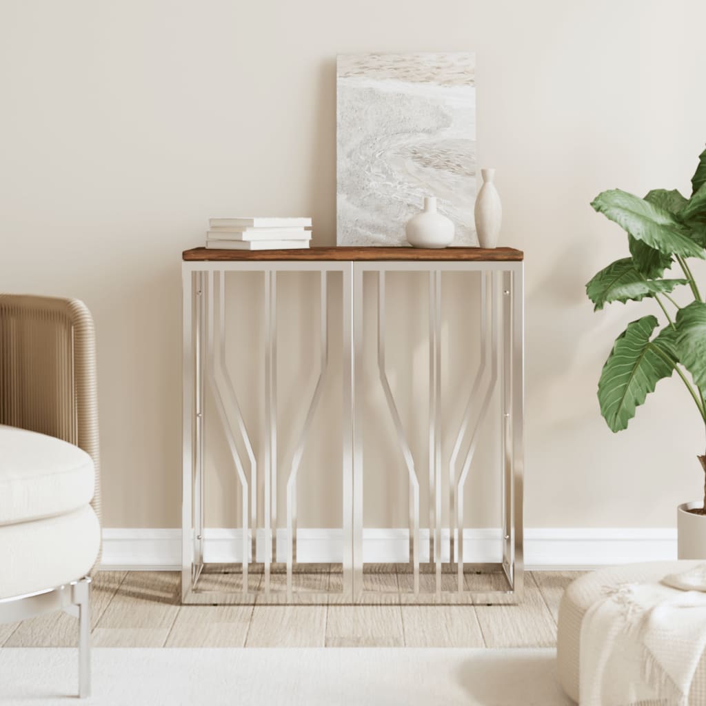 Silver recycled solid wood stainless steel console table