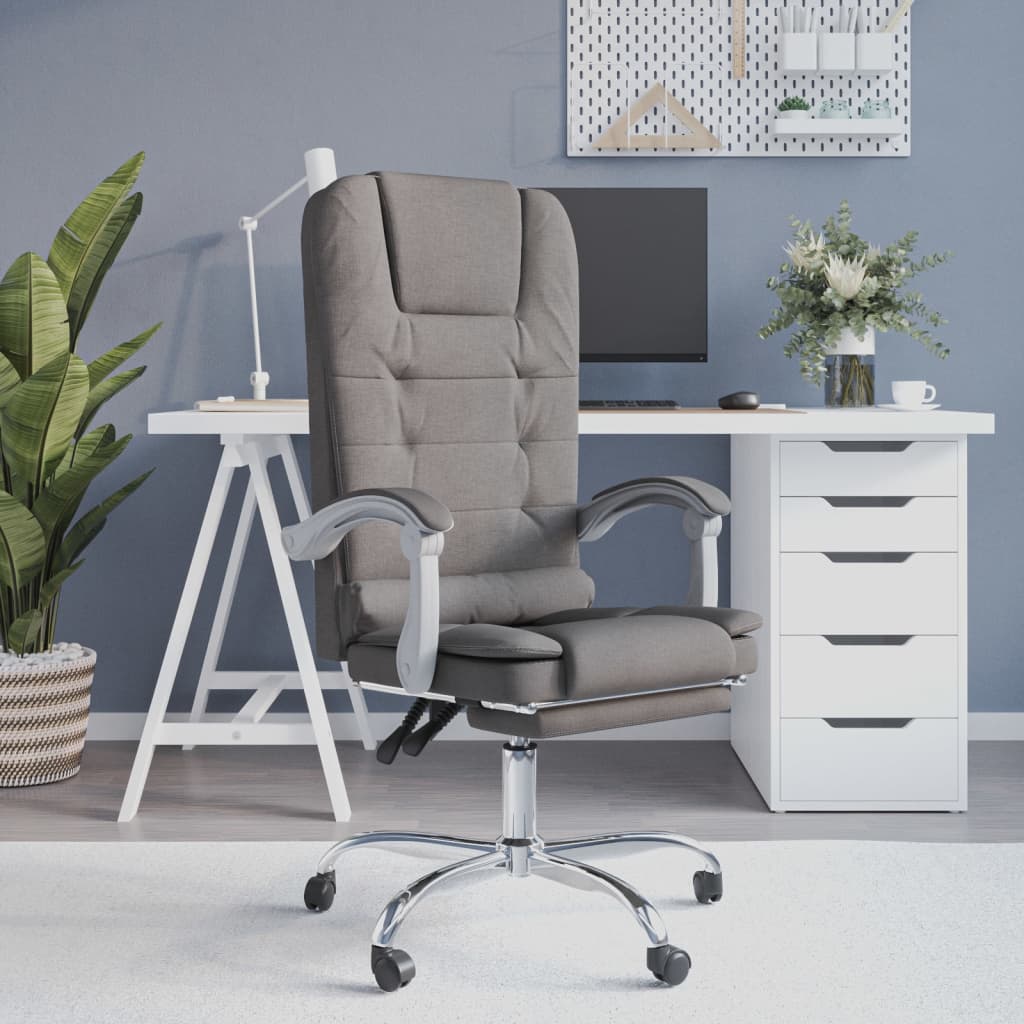 Silla de oficina reclinable con masaje de tela gris claro