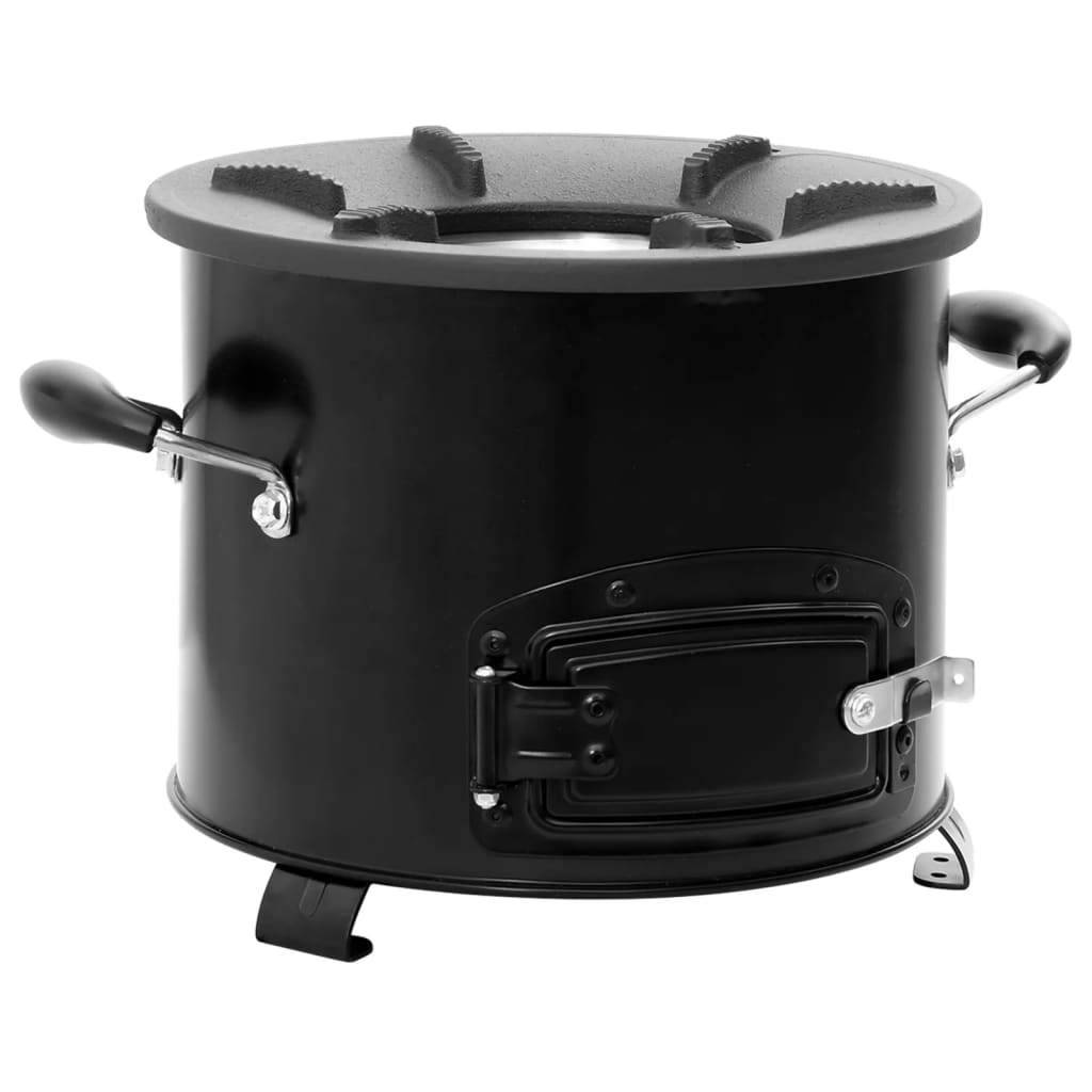 Cocina de leña para camping metal negro 36x26x22,5 cm