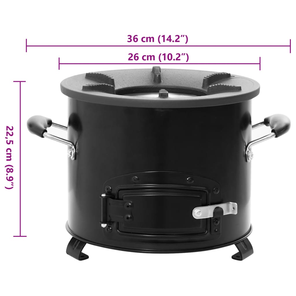 Cocina de leña para camping metal negro 36x26x22,5 cm