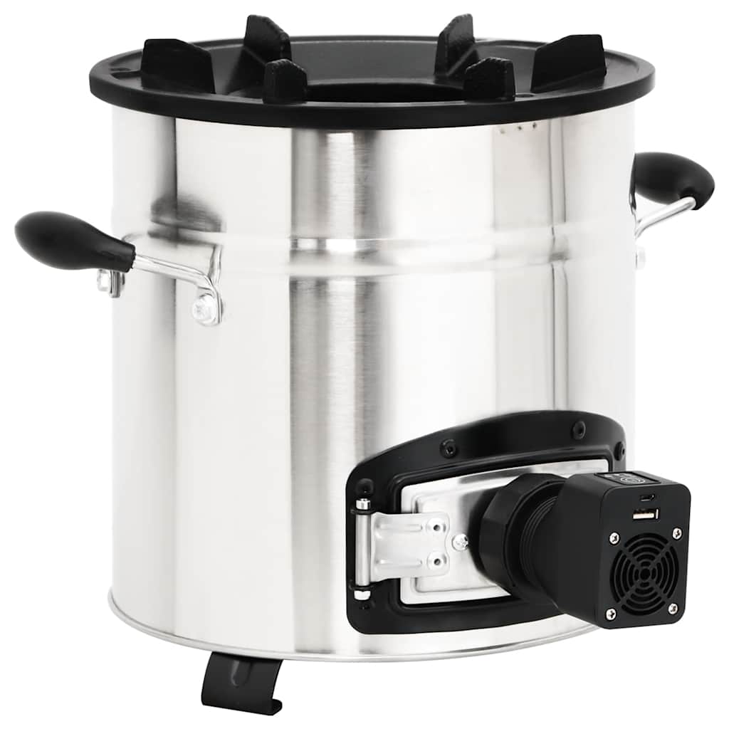 Cocina leña ventilador USB acero inoxidable plata 35,5x26x28 cm